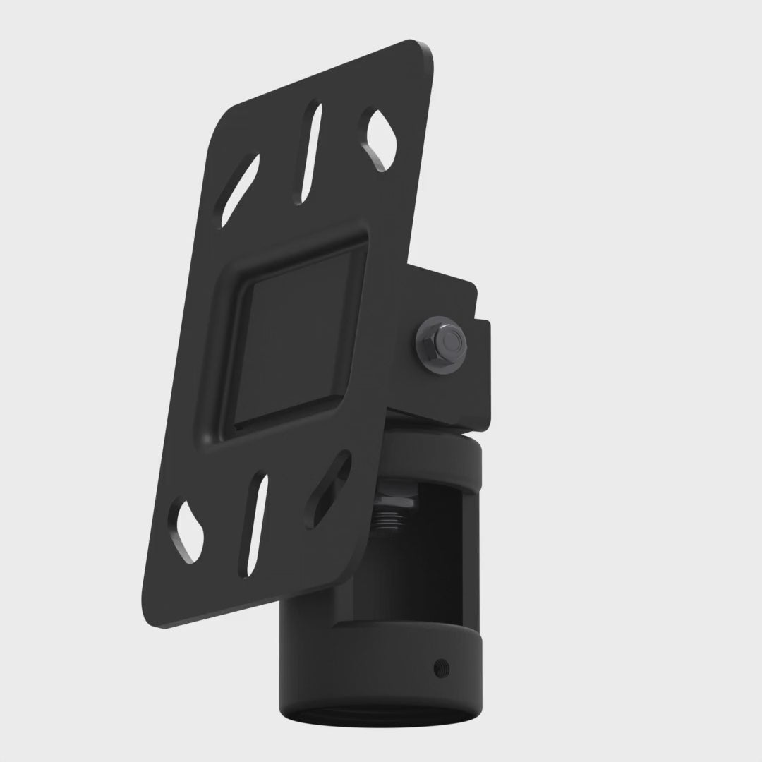 11CP006 angled ceiling plate tilting through its range, showing how the pivot keeps the pipe collar hanging straight down from a sloped ceiling