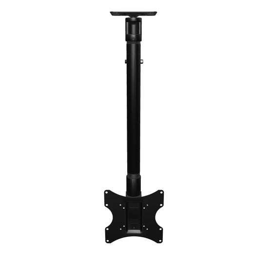22CE006 tilting TV ceiling mount for up to 42 inch screens, interactive 3D model of the assembled head, adjustable mast and flat ceiling plate at its shortest.