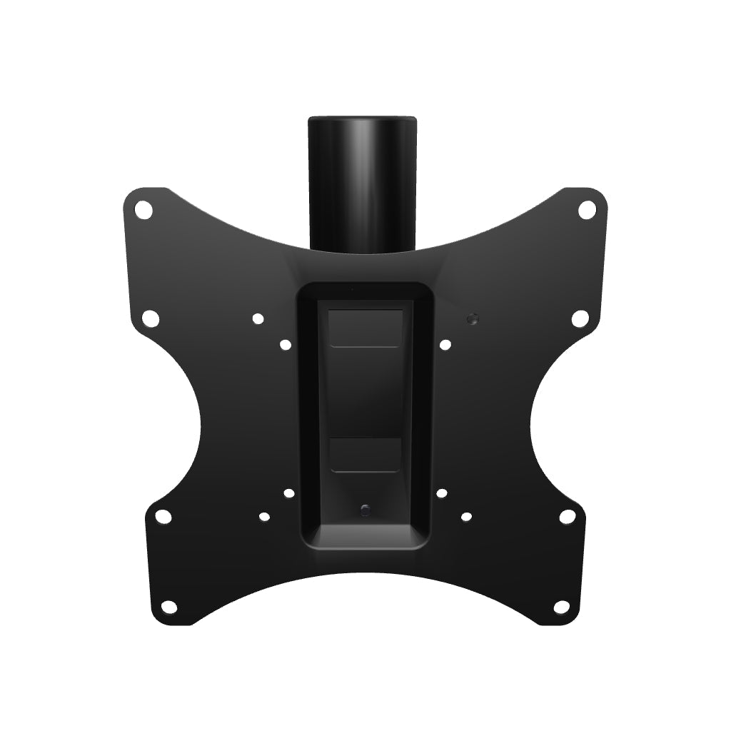 22HE001 tilting TV ceiling mount head with a 200 x 200 VESA plate and a 1-1/2 inch pipe socket; spin the 3D model to view the tilt bracket and collar.