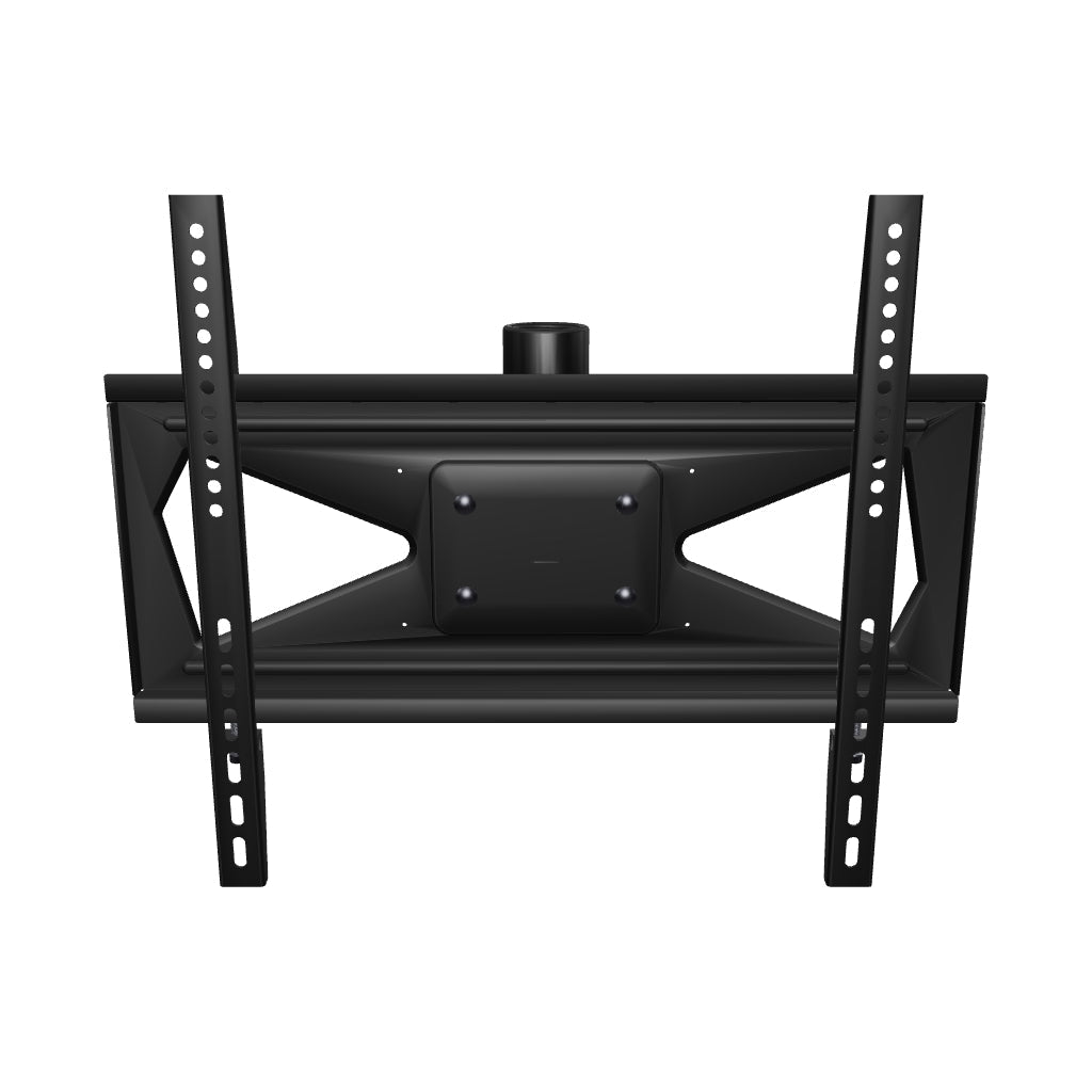 33HE001 TV ceiling mount head with 400 by 400 VESA pattern, interactive 3D model showing the bracket face and the pipe socket.