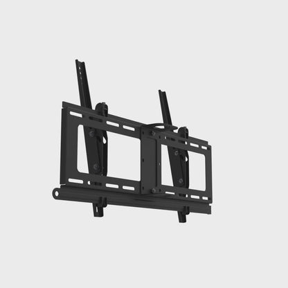 Tilting twin-rail TV head with its pipe adapter, set at 10 degrees and turning through a full circle to show the rails, lock bar and adapter.
