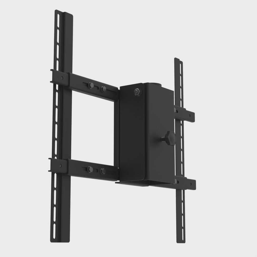 PDS-LCHB large TV ceiling mount head tilting the screen frame from level to 15 degrees down, with the pipe socket held fixed and the lock knob backing out.