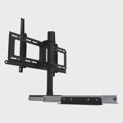 Slide-out swivel TV mount sliding its lock bar out of the wall plate and back in, the bar that secures the TV rails to the plate, with the rest of the mount held still.