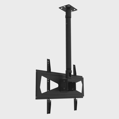Wide TV ceiling mount tilting the screen plate from level to 12 degrees, with the ceiling plate and mast held fixed.
