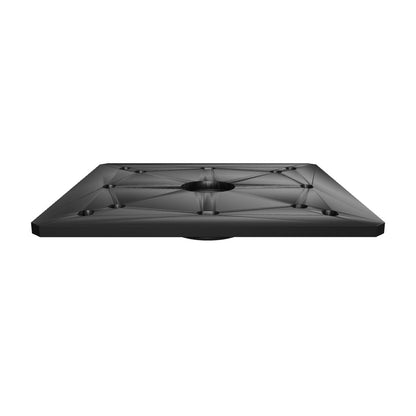 CP-1 ceiling plate with threaded collar for 1-1/2 inch NPT pipe, interactive 3D model showing the wide plate's hole pattern and the collar's internal thread.