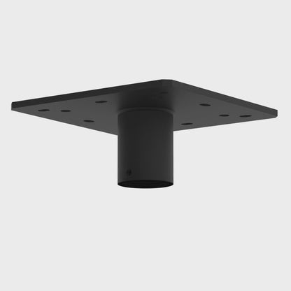 CP-1PT ceiling plate turning slowly, showing the flat square plate, its ring of bolt holes and the pipe collar with the cable pass opening