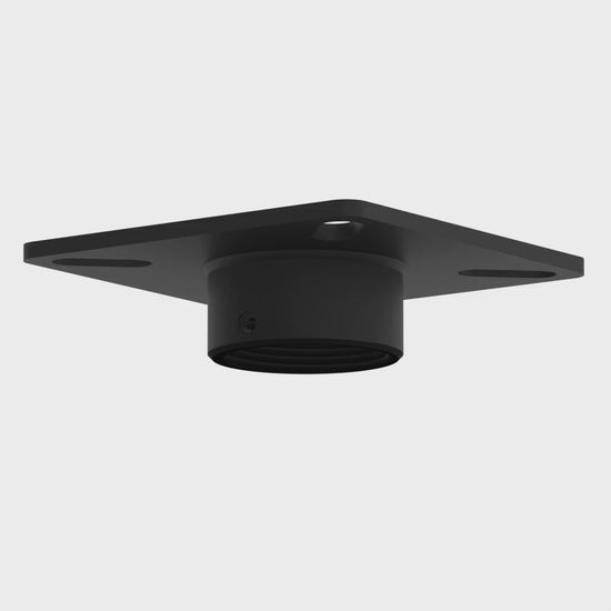11CP002 ceiling plate rotating 360 degrees, showing the square plate, its mounting slots and the threaded collar beneath.