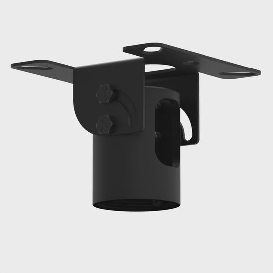 11AC005 tilting ceiling mount rotating 360 degrees, showing the ceiling flange, tilt yoke and pole socket.