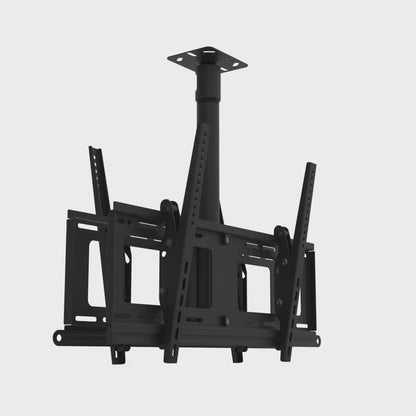 Back to back TV ceiling mount for four screens: the two tilting heads swivel a full circle on the mast while the ceiling plate stays fixed.