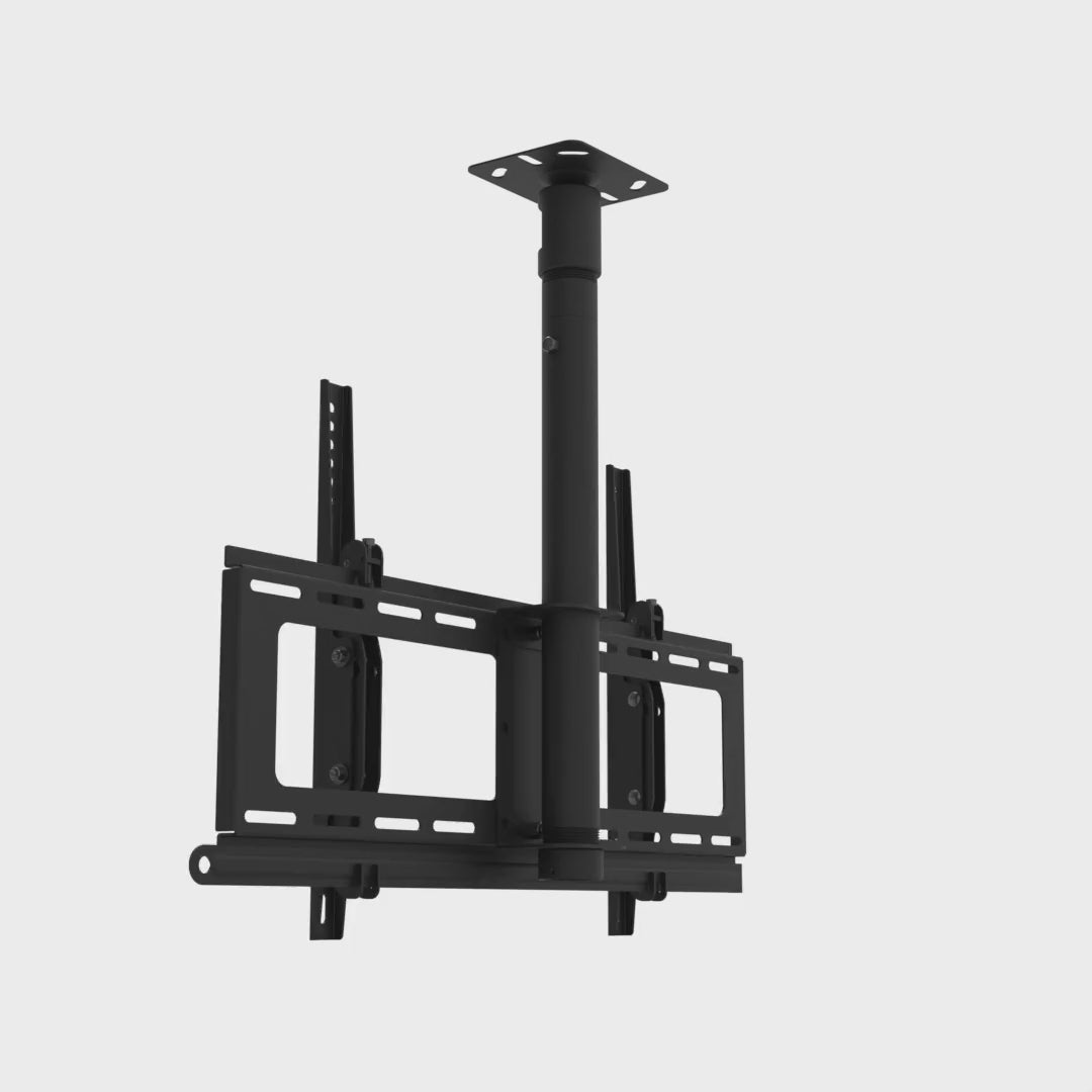 33CE008 TV ceiling mount head swivelling a full 360 degrees around its mast, while the flat ceiling plate, the mast and its collar stay still.