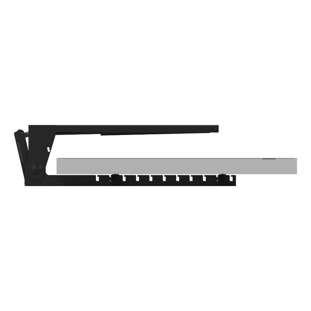ceiling pull down tv mount with simulated 70 inch tv in folded up position
