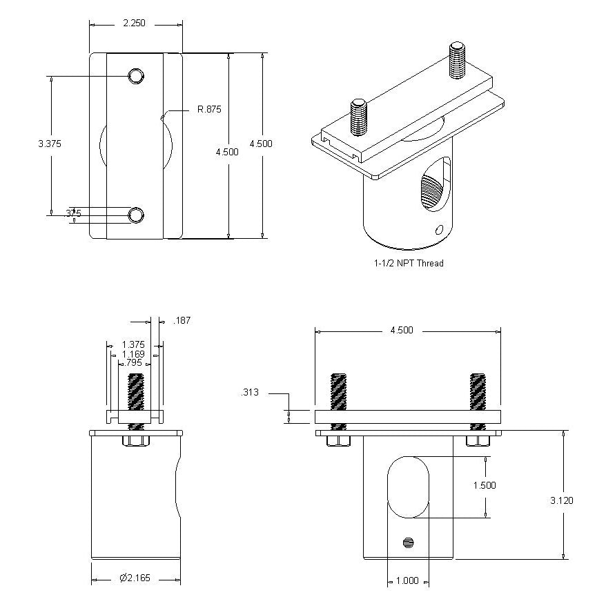 Unistrut Adapter for 1 1/2 Inch NPT Pipe - View 5